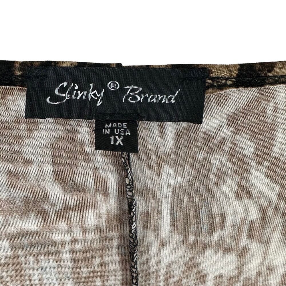 Slinky Brand Tunic Top‎ Women's Size 1X Asymmetric Blouse V Neck Black Brown - Picture 2 of 11